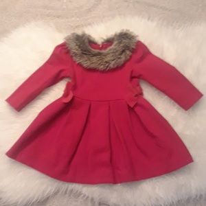 Janie And Jack Red LongSleeve Faux Fur Dress 12-18